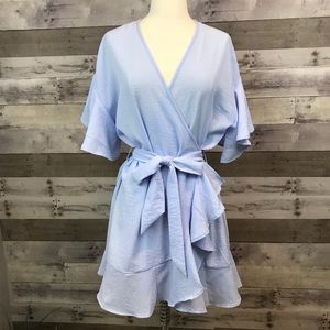 She and Sky wrap dress ruffle baby blue -L